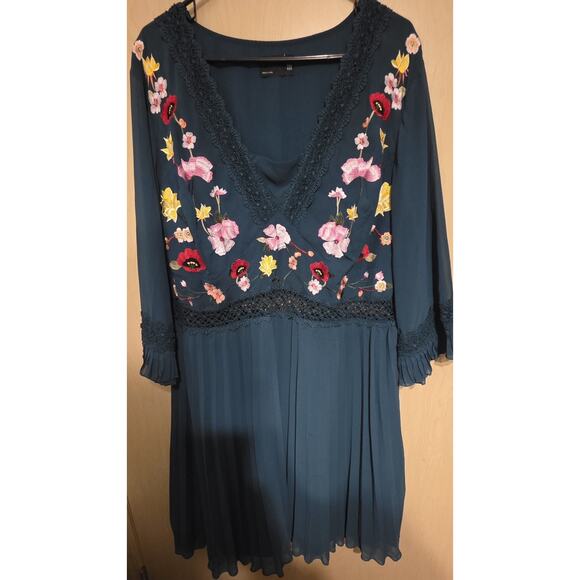 Asos Design Dress Curve Lace Insert Pleated Midi Dress Size 20 Embroidered Green - Picture 5 of 12